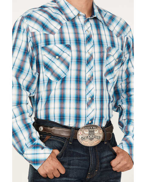 Image #3 - Roper Men's Large Plaid Print Long Sleeve Snap Western Shirt, Blue, hi-res