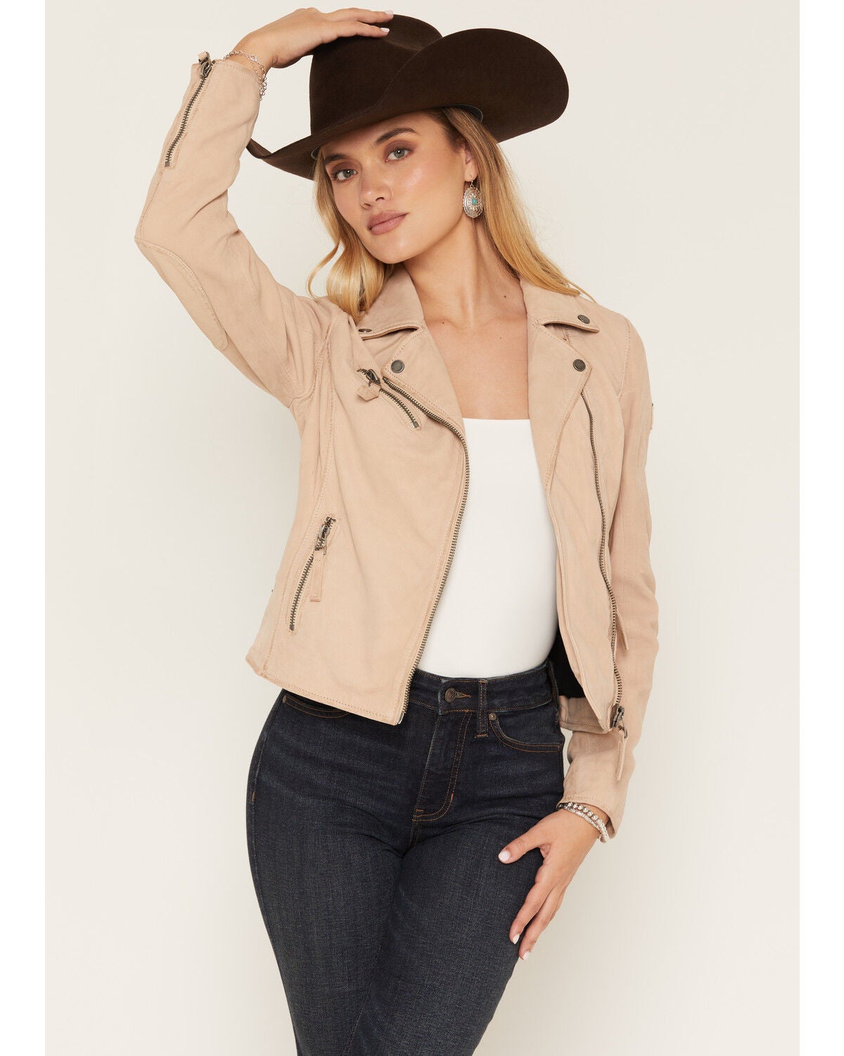 Mauritius Leather Women's Misty Star Leather Jacket, Cream, hi-res