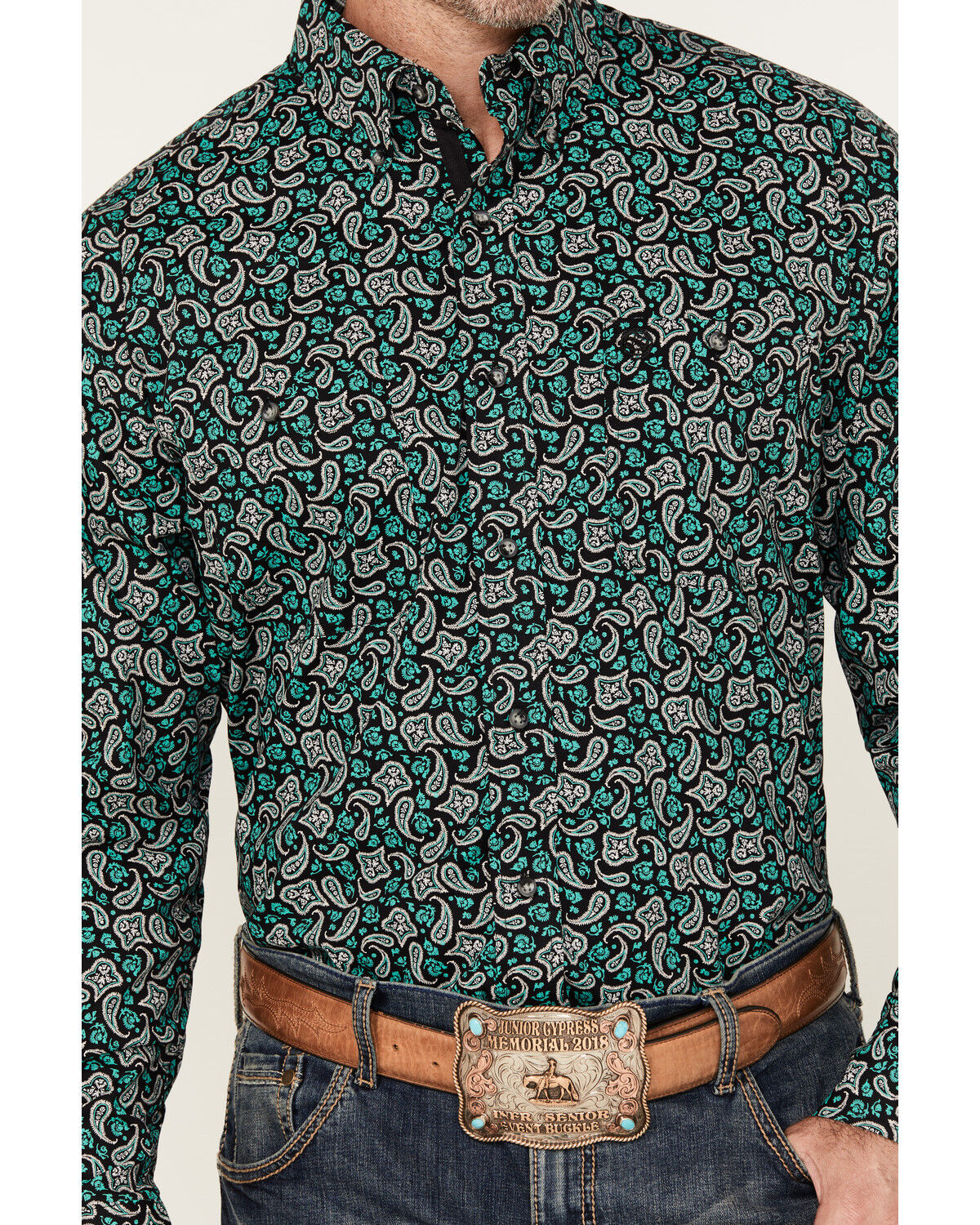 Image #3 - George Strait by Wrangler Men's Paisley Print Long Sleeve Button-Down Stretch Western Shirt, Black, hi-res