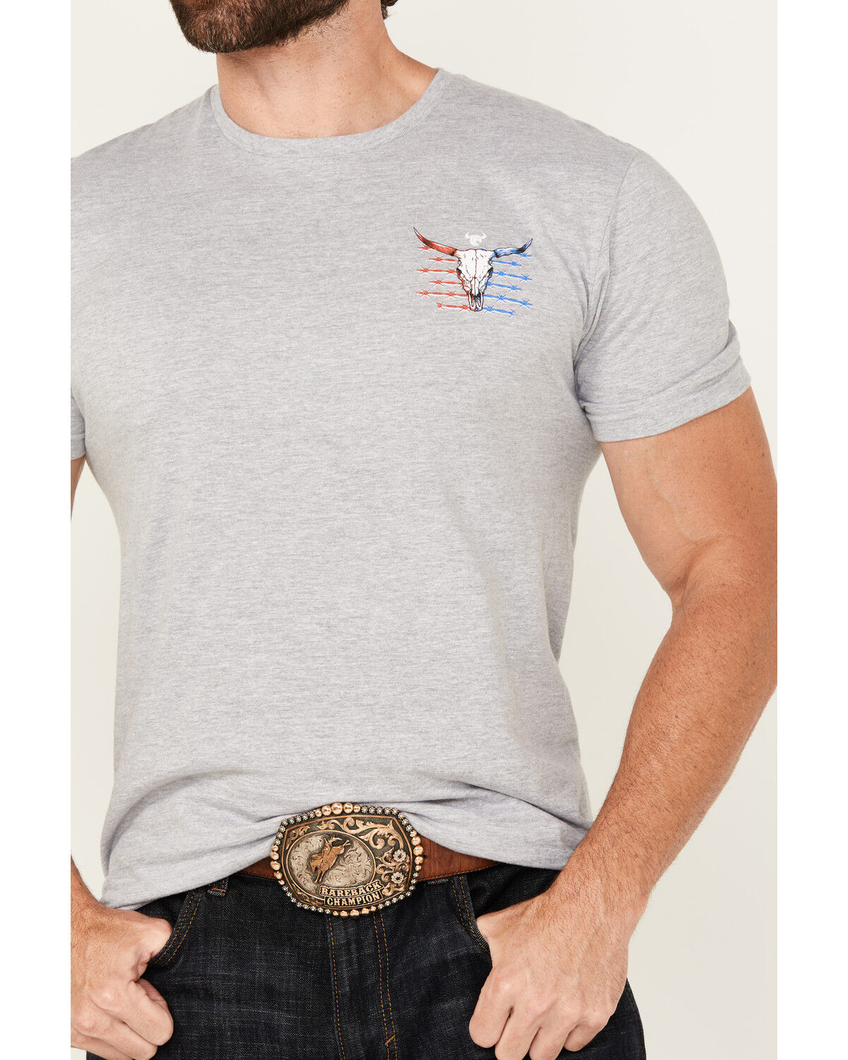 Image #3 - Cowboy Hardware Men's Live Free Short Sleeve Graphic T-Shirt, Grey, hi-res