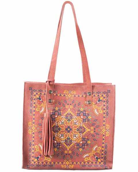 Scully Women's Printed Leather Tote, Pink, hi-res