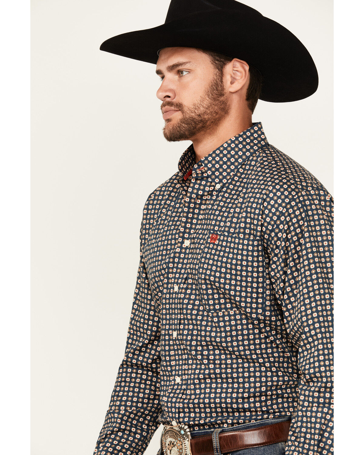 Image #2 - Cinch Men's Floral Geo Print Long Sleeve Button-Down Stretch Western Shirt, Navy, hi-res
