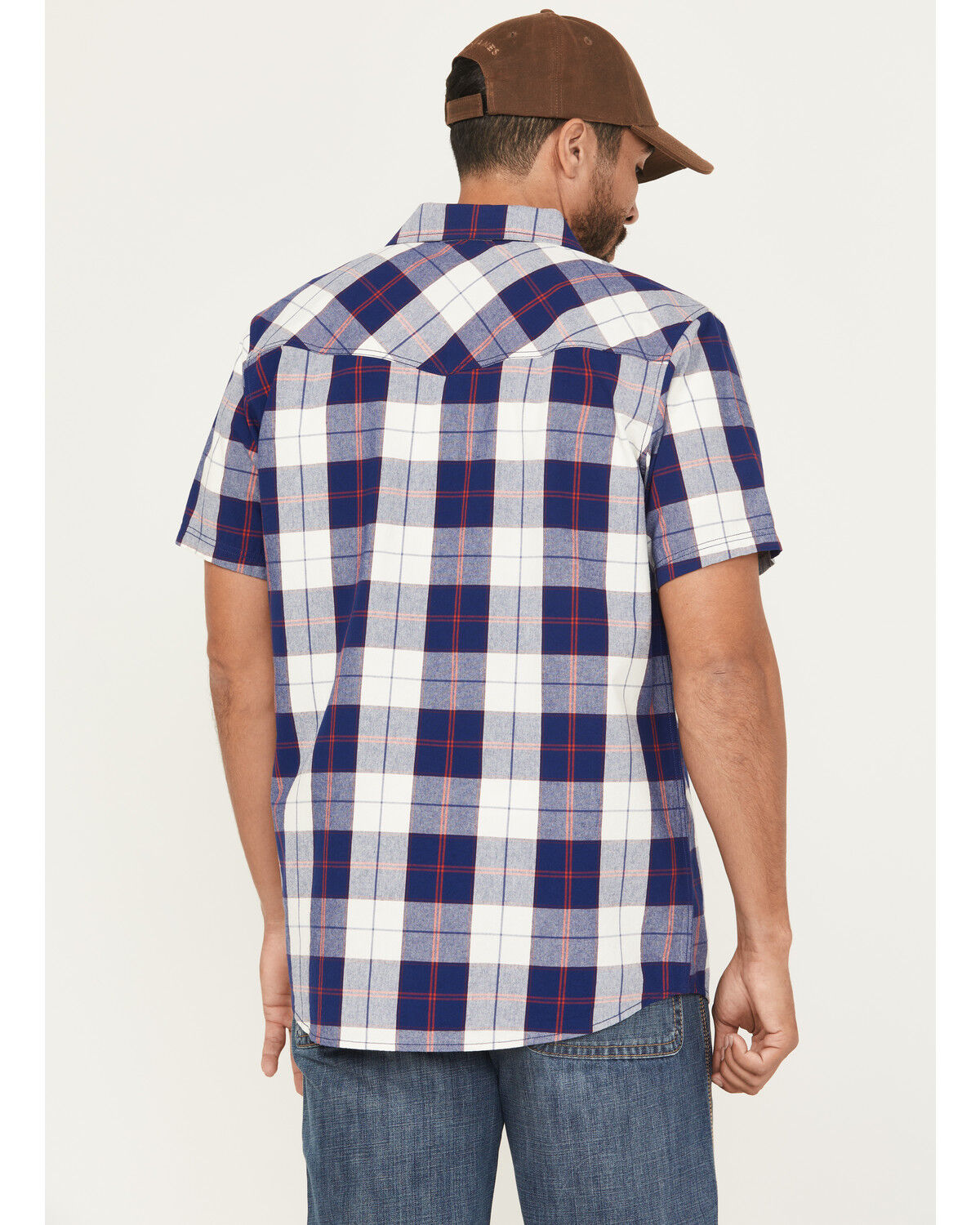 Image #4 - Brothers And Sons Calaveras Plaid Print Short Sleeve Button-Down Western Shirt, Indigo, hi-res