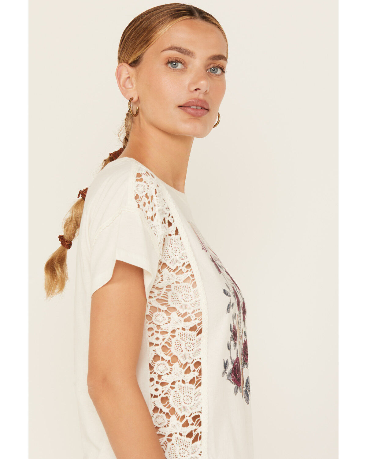 Image #2 - Shyanne Women's Rock & Roll Lace Short Sleeve Graphic Tee, Off White, hi-res