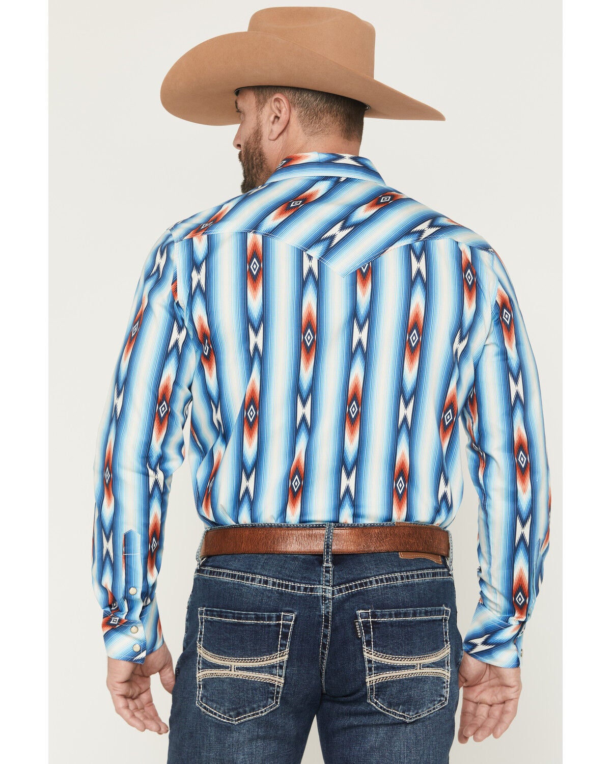 Image #4 - Rock & Roll Denim Men's Southwestern Striped Long Sleeve Snap Stretch Western Shirt, Blue, hi-res