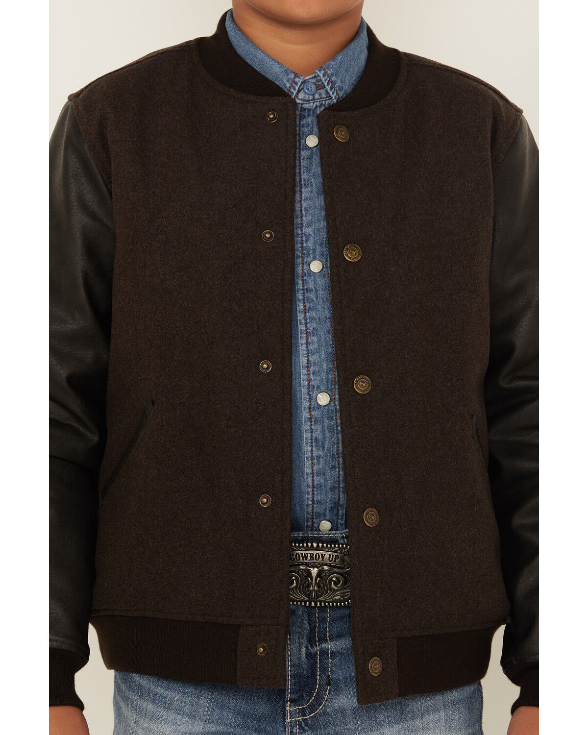 Image #3 - Cody James Boys' Brighton Solid Varsity Jacket, Brown, hi-res