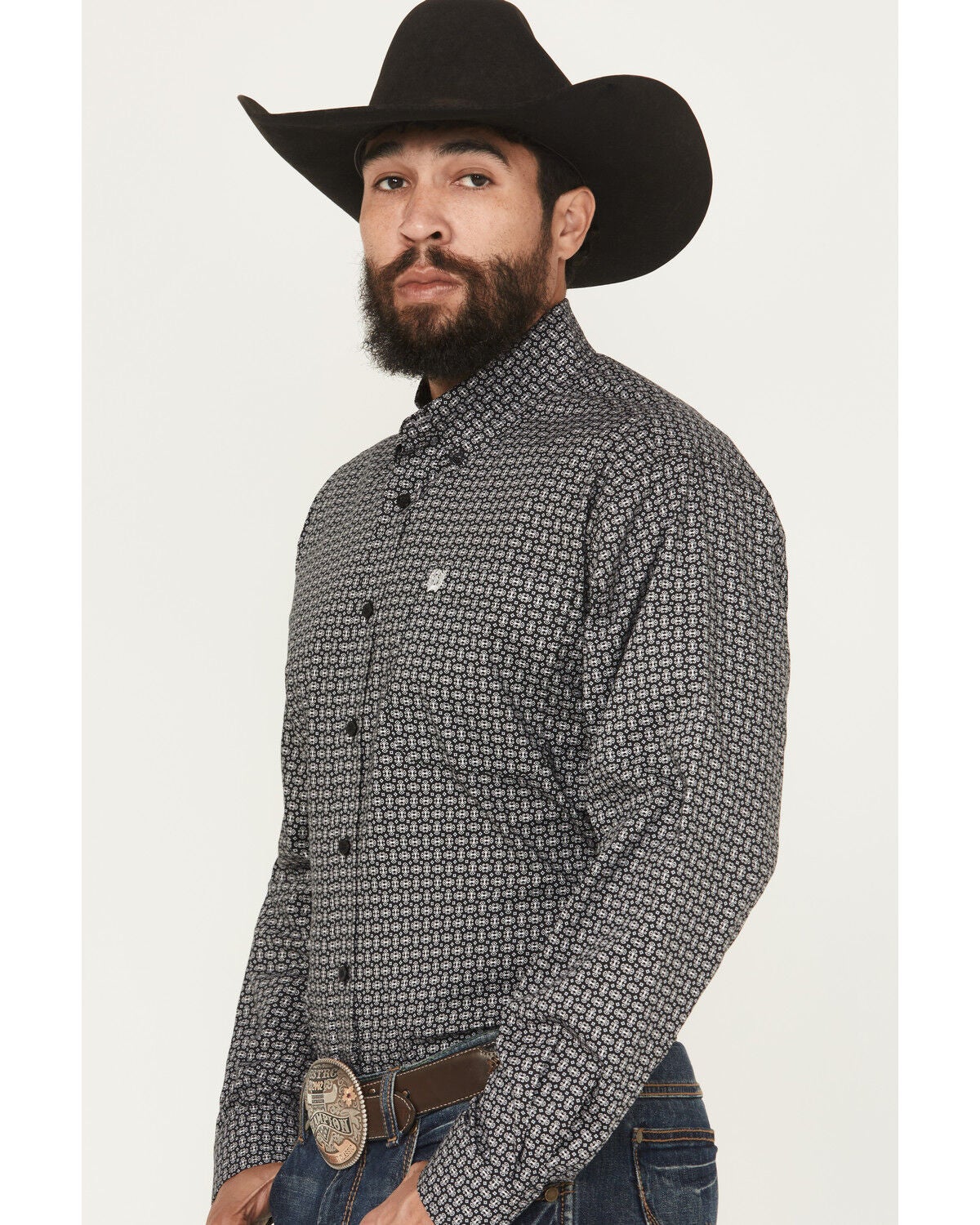 Image #2 - Cinch Men's Geo Print Long Sleeve Button-Down Stretch Western Shirt, Black, hi-res