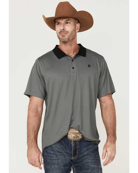RANK 45® Men's Reride Geo Print Short Sleeve Performance Polo Shirt, Grey, hi-res