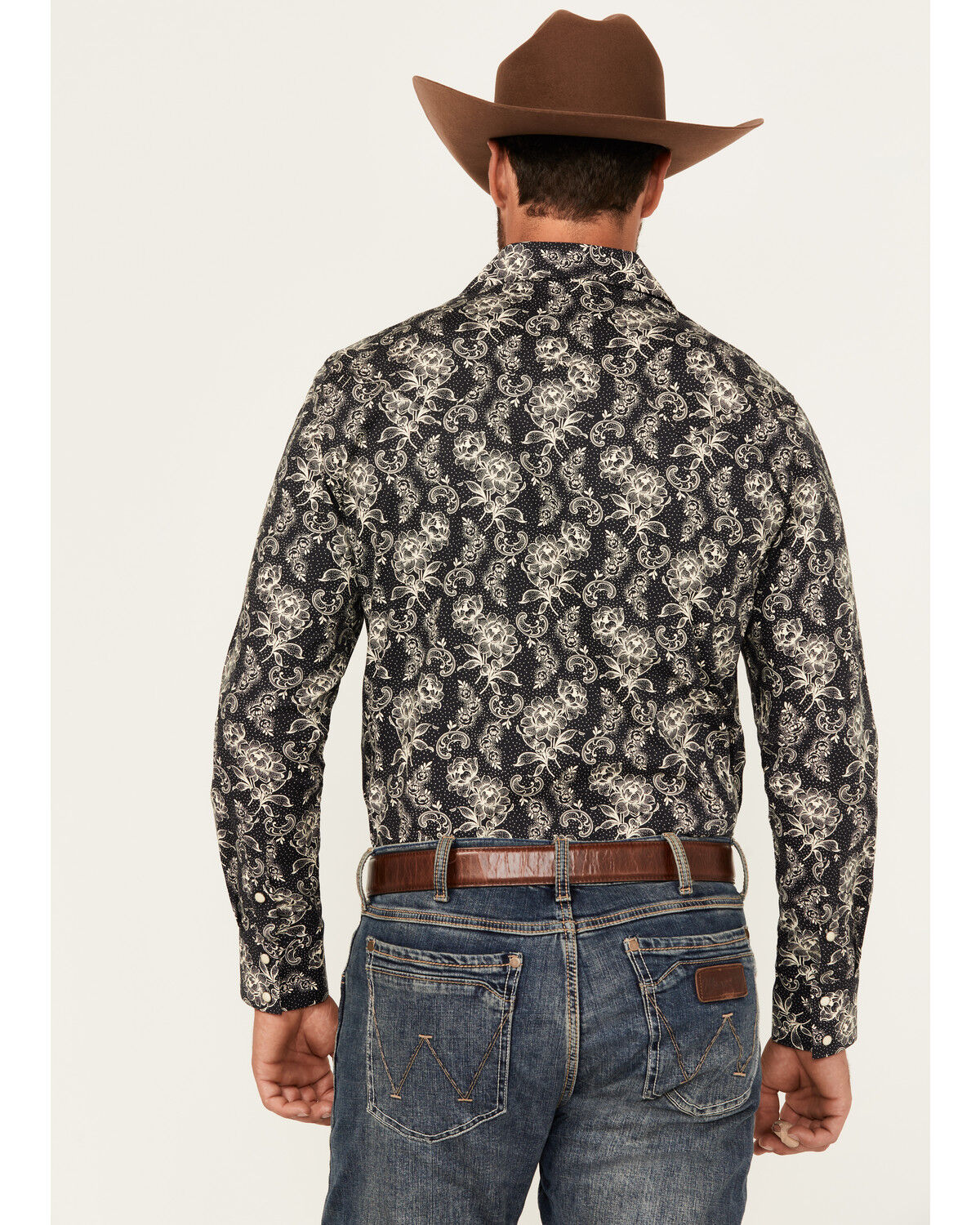Image #4 - Rock & Roll Denim Men's Floral Print Long Sleeve Snap Stretch Western Shirt, Black, hi-res