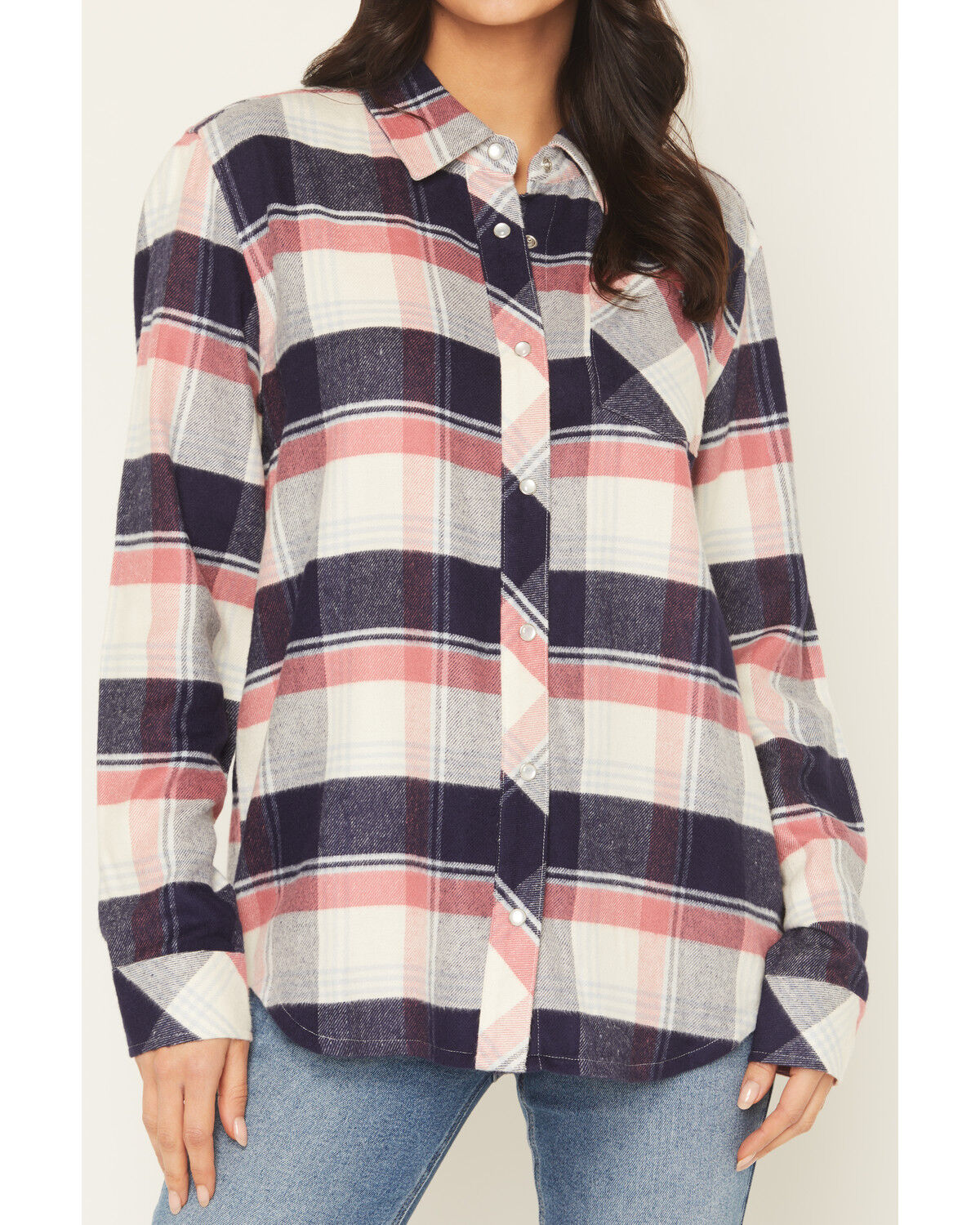 Image #3 - Idyllwind Women's Skip Jack Plaid Print Long Sleeve Snap Flannel Shirt, Indigo, hi-res