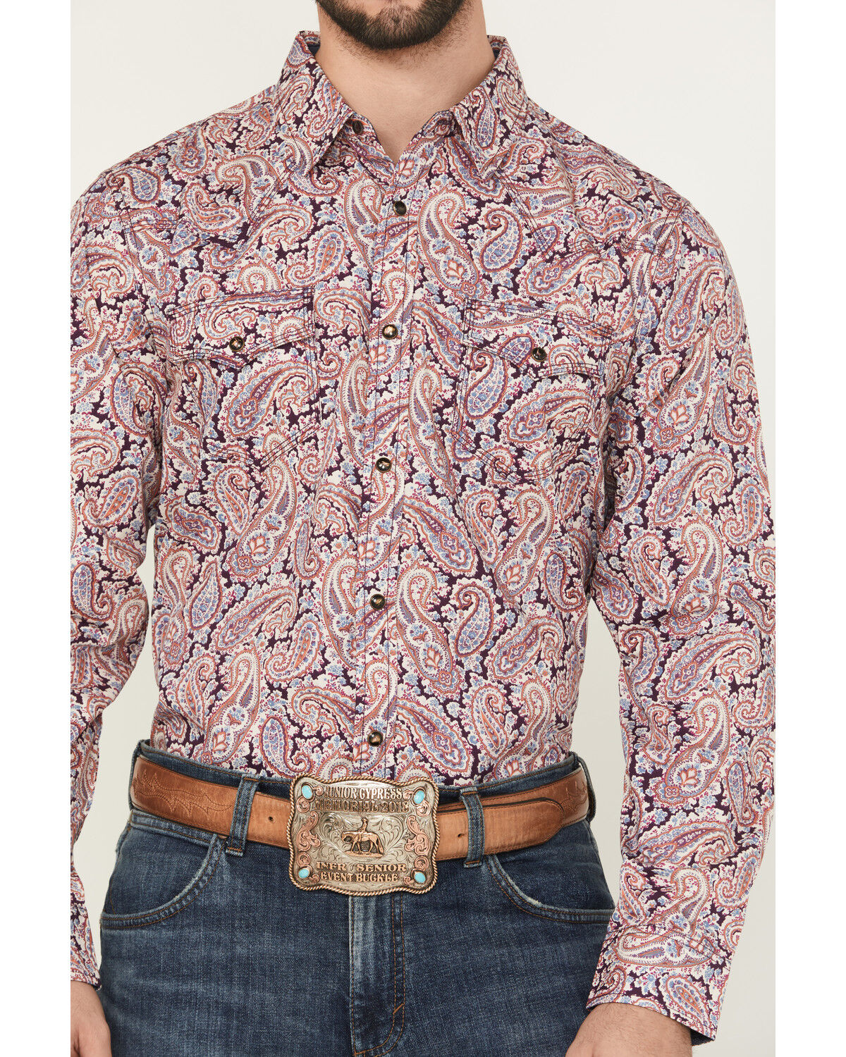 Image #3 - Moonshine Spirit Men's Opre Paisley Print Long Sleeve Snap Western Shirt, Purple, hi-res