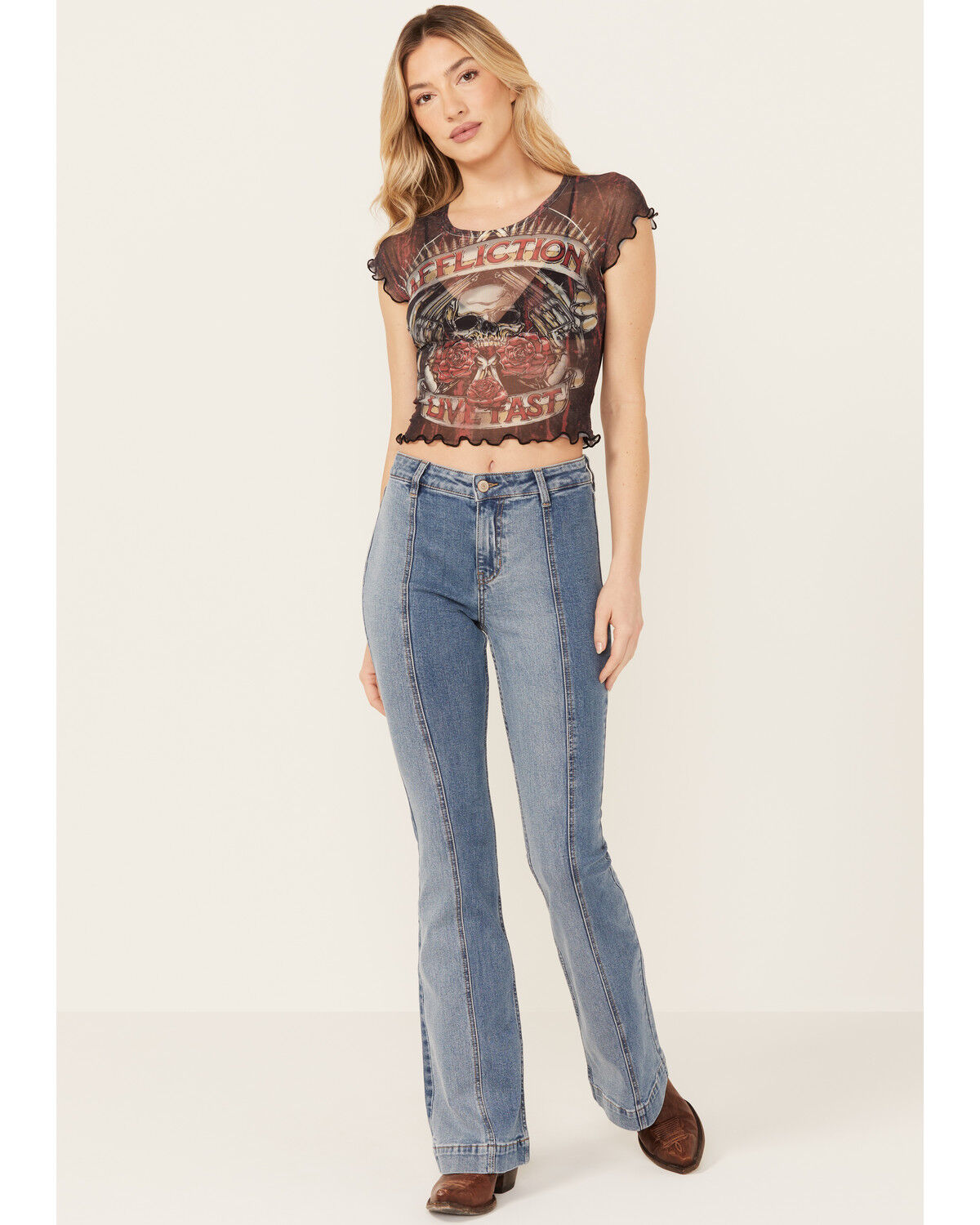 Image #1 - Shyanne Women's Luna High Rise Flare Stretch Denim Jeans, Medium Wash, hi-res
