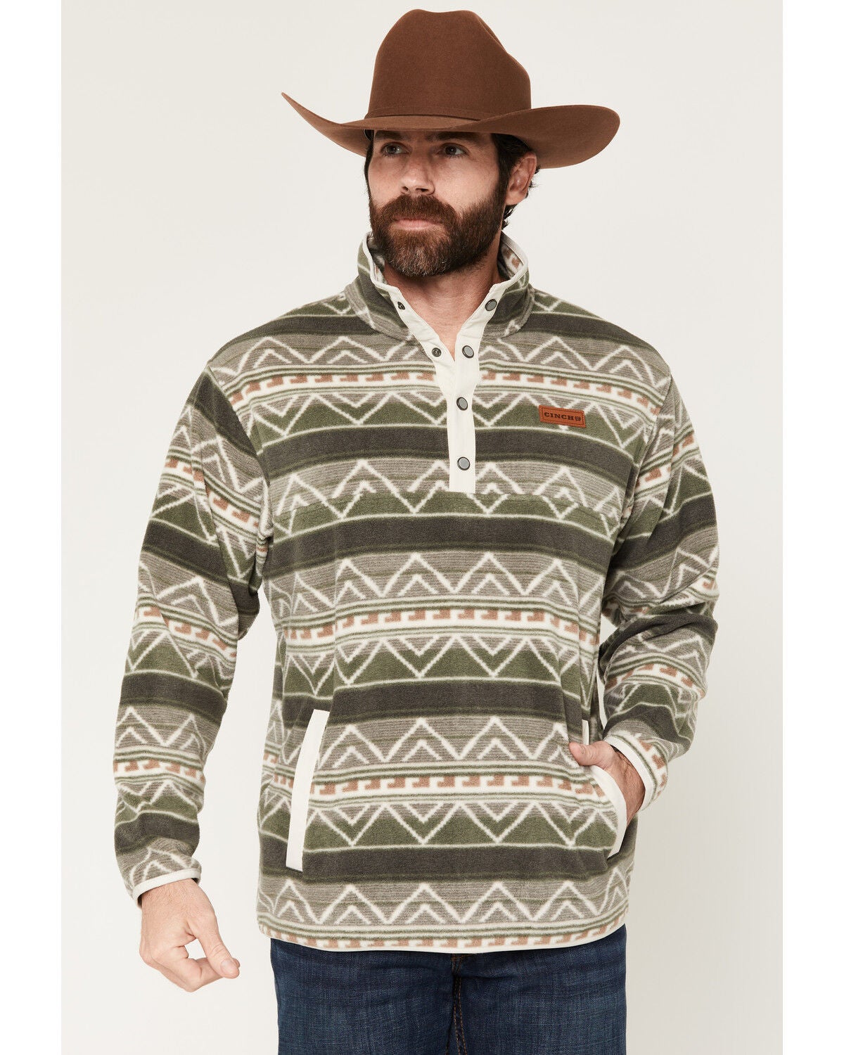 Image #1 - Cinch Men's Southwestern 1/4 Snap Pullover, Olive, hi-res