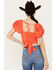 Image #4 - Band of the Free Women's Tie Back Short Sleeve Entrada Top, Orange, hi-res