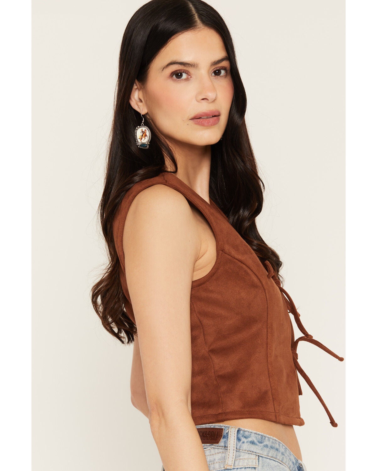 Image #2 - Stoosh Women's Faux Suede Tie-Front Vest, Cognac, hi-res