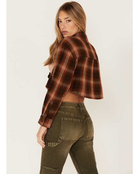 Image #4 - Cleo + Wolf Women's Plaid Print Cropped Shirt, Brown, hi-res