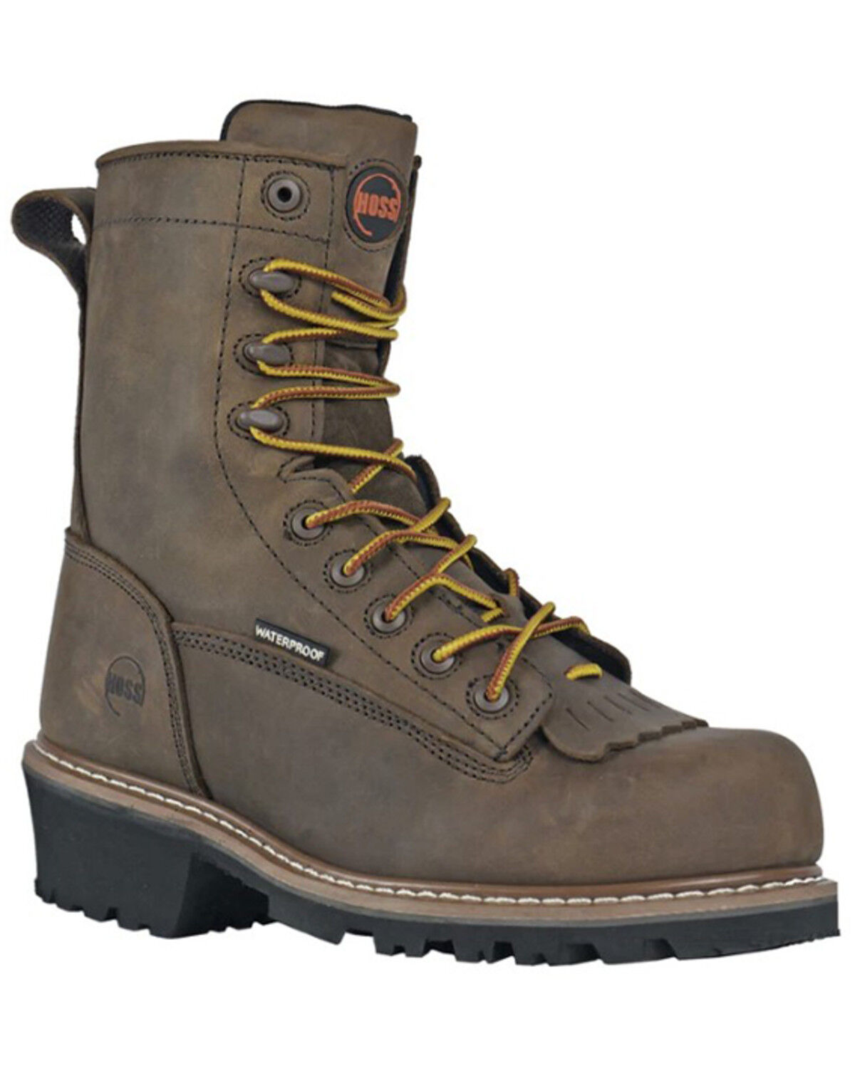 Image #1 - Hoss Men's Cross Cut 8" Lace-Up Waterproof Logger Work Boots - Composite Toe, Brown, hi-res