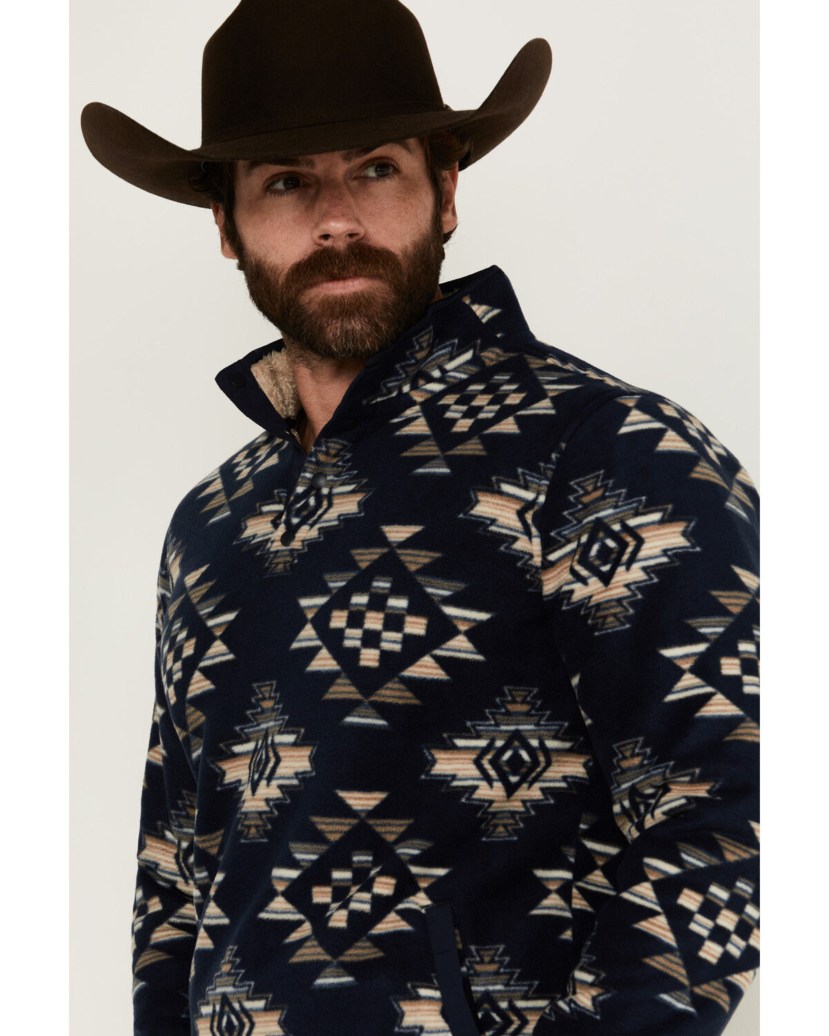 Image #2 - Cody James Men's Roy Southwestern Print 1/4 Snap Fleece Pullover, Navy, hi-res