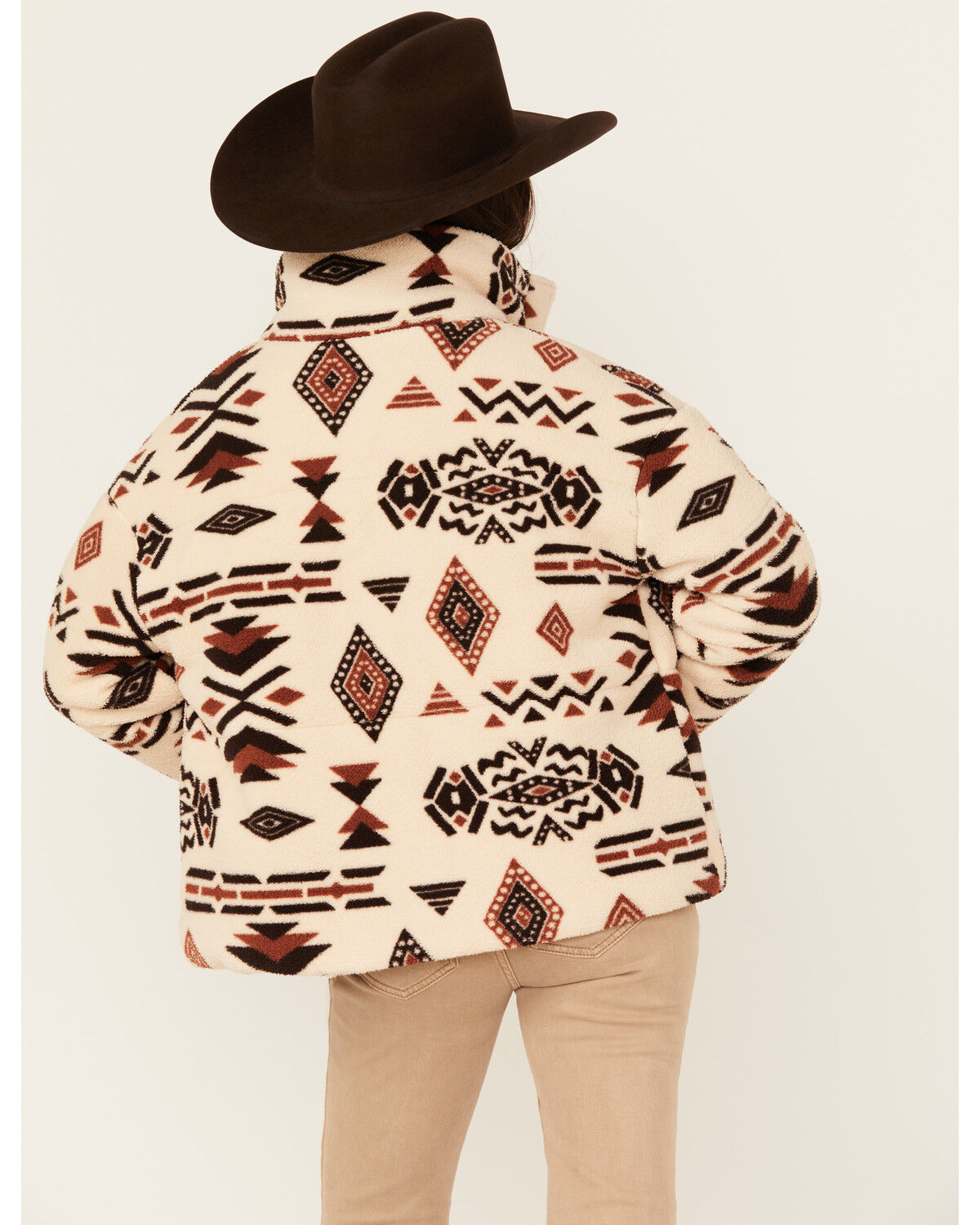 Image #4 - Miss Me Women's Southwestern Print Sherpa Jacket, Ivory, hi-res