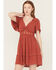 Image #2 - Wild Moss Women's Crochet Inset Twist Front Short Sleeve Mini Dress, Rust Copper, hi-res