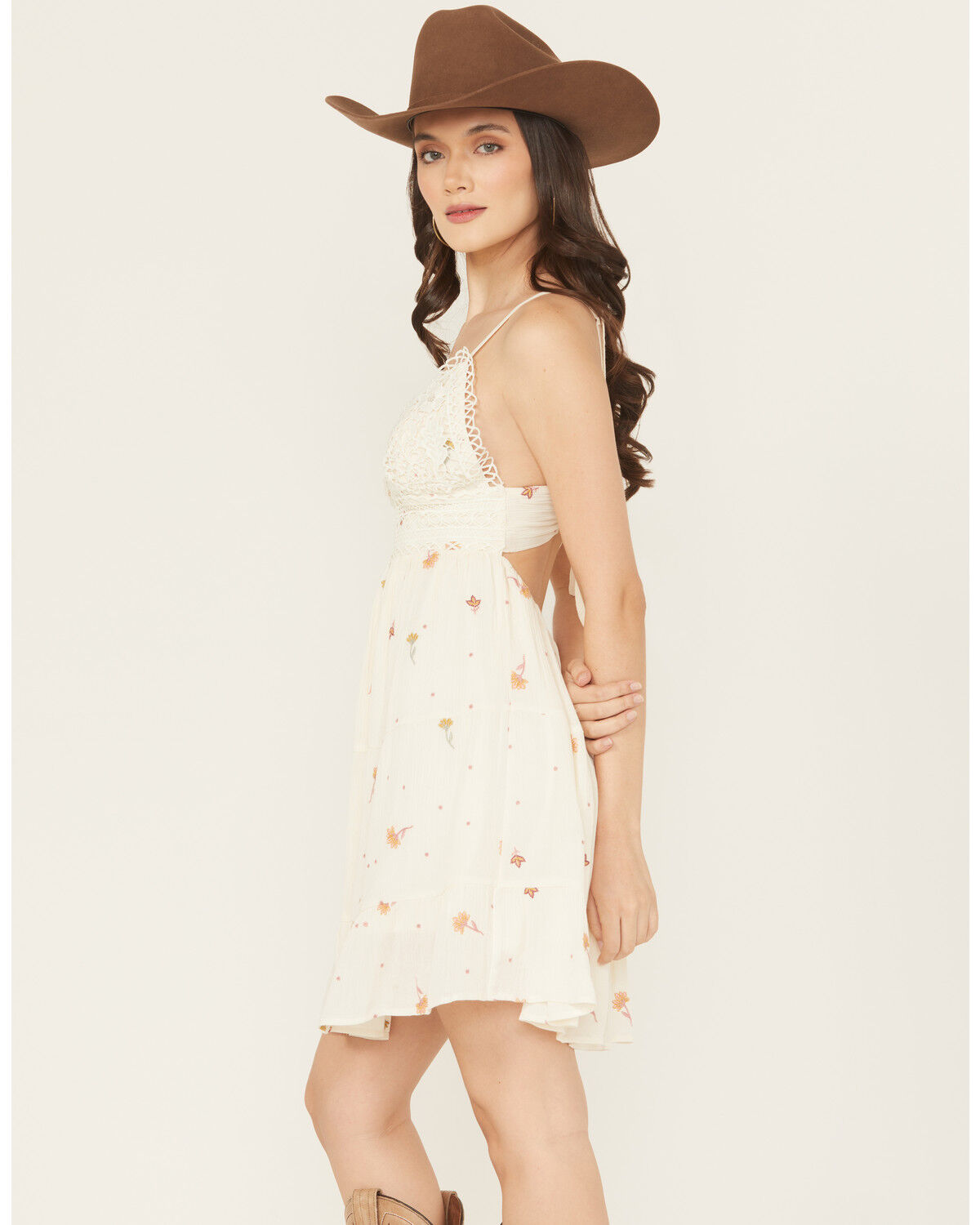 Image #2 - A.T.A.P Women's Crochet Floral Embroidered Sleeveless Mini Dress, Ivory, hi-res