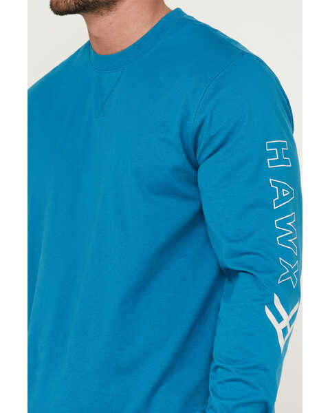 Image #3 - Hawx Men's Long Sleeve Knit Solid Logo Long Sleeve Work T-Shirt, Teal, hi-res