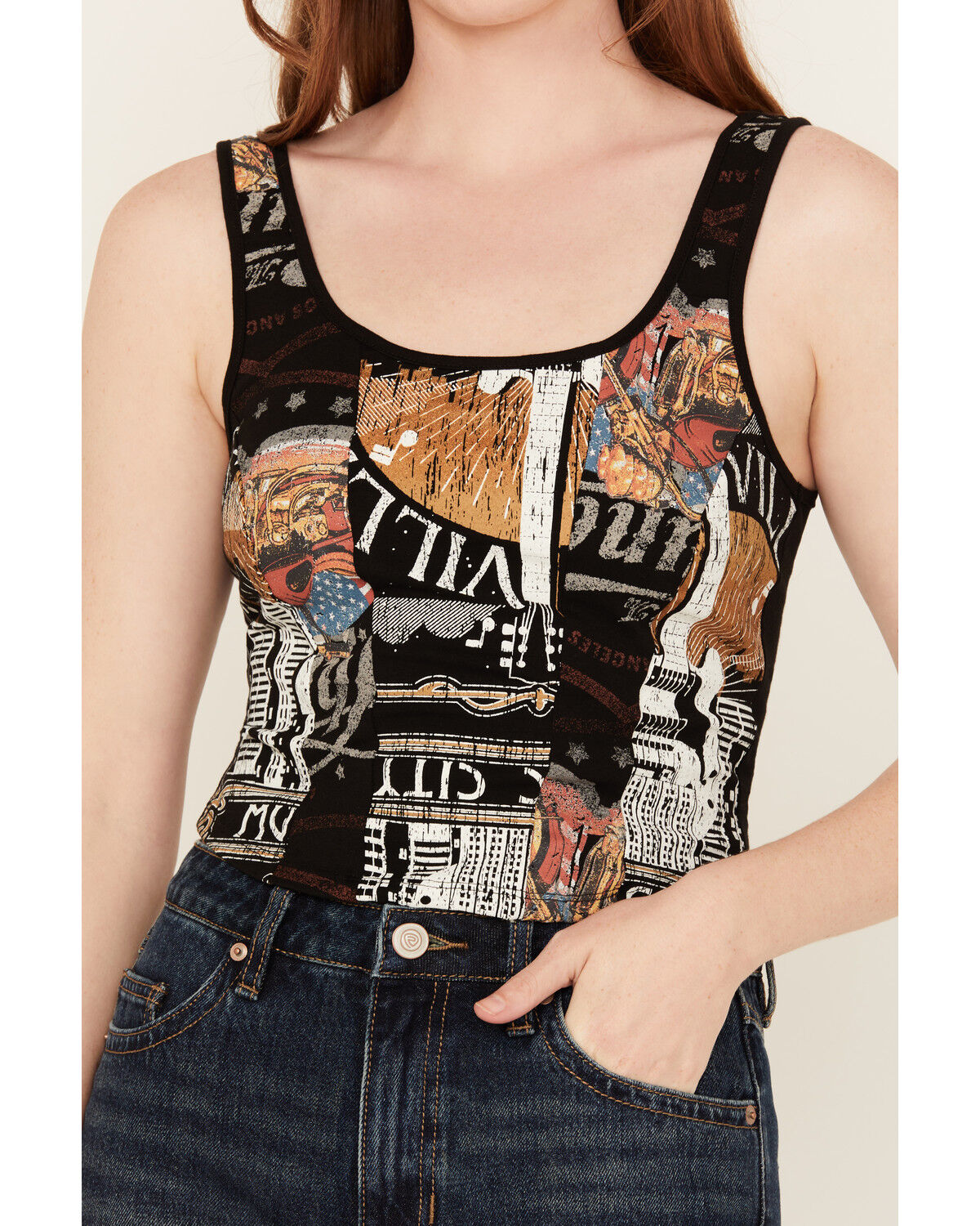 Image #3 - Originality Women's Guitar Print Graphic Cropped Tank Top, Black, hi-res