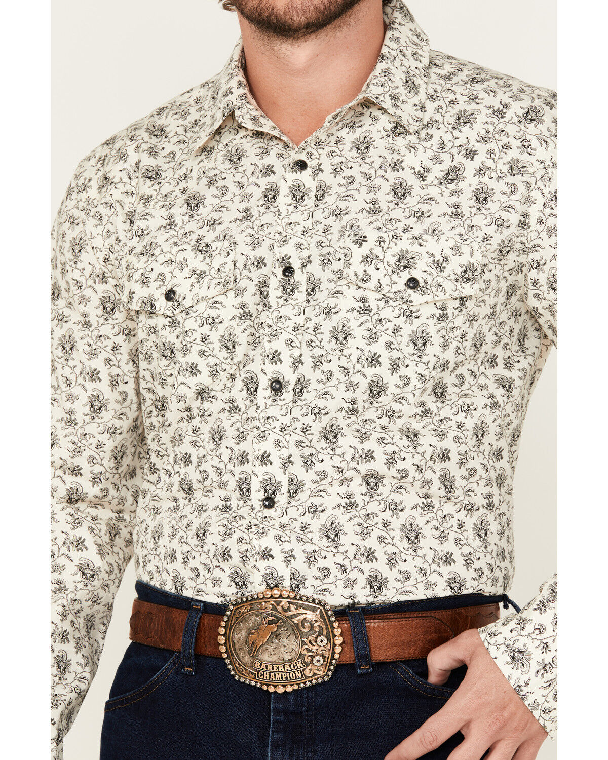 Image #3 - Gibson Trading Co Men's Flower Power Floral Print Long Sleeve Snap Western Shirt, Cream, hi-res