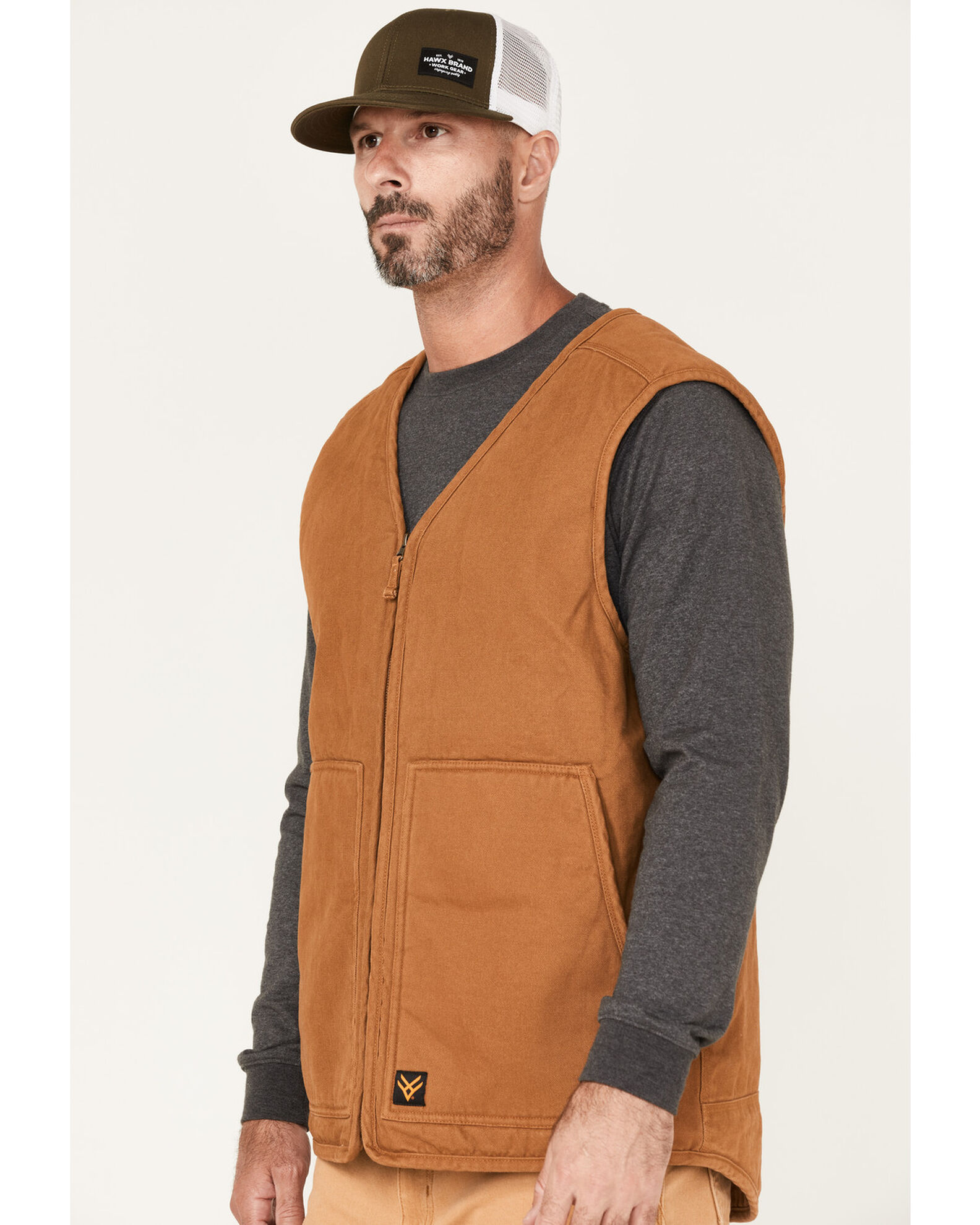 Image #2 - Hawx Men's Weathered Canvas Sherpa Lined Vest - Big, Rust Copper, hi-res