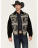 Image #1 - Cripple Creek Men's Southwestern Print Wool Bomber Jacket, Black, hi-res