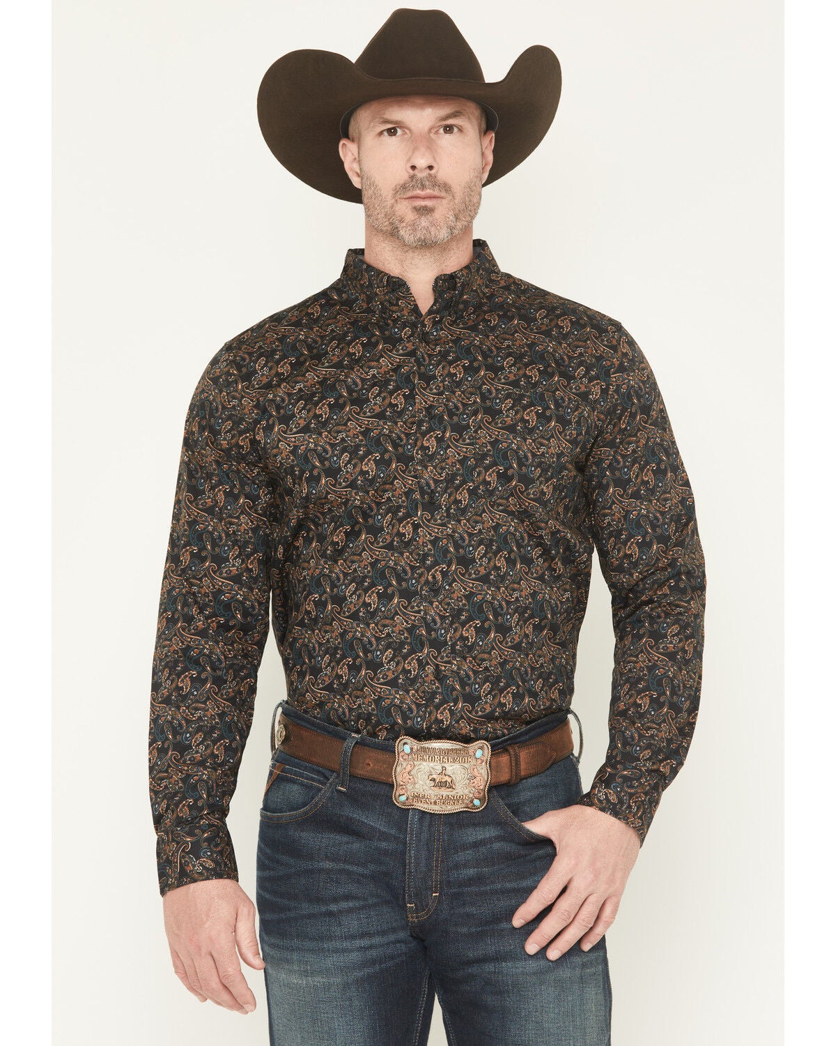 Cody James Men's Cumberland Paisley Print Long Sleeve Button-Down Stretch Western Shirt - Tall, Black, hi-res