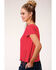 Roper Women's Red Bronco Graphic Lace-Up Tee, Red, hi-res