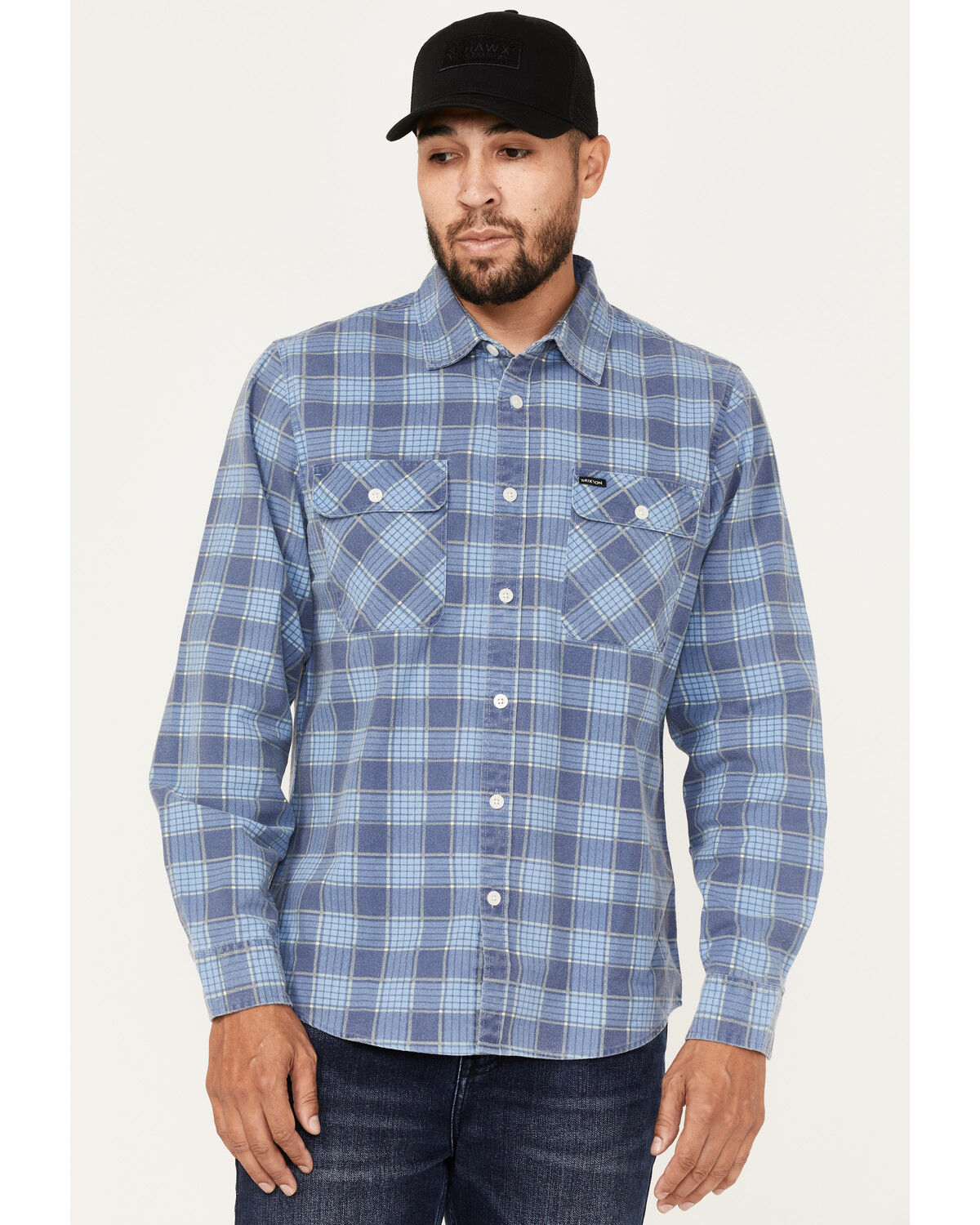 Image #1 - Brixton Men's Bowery Summer Weight Long Sleeve Button Down Shirt, Light Blue, hi-res