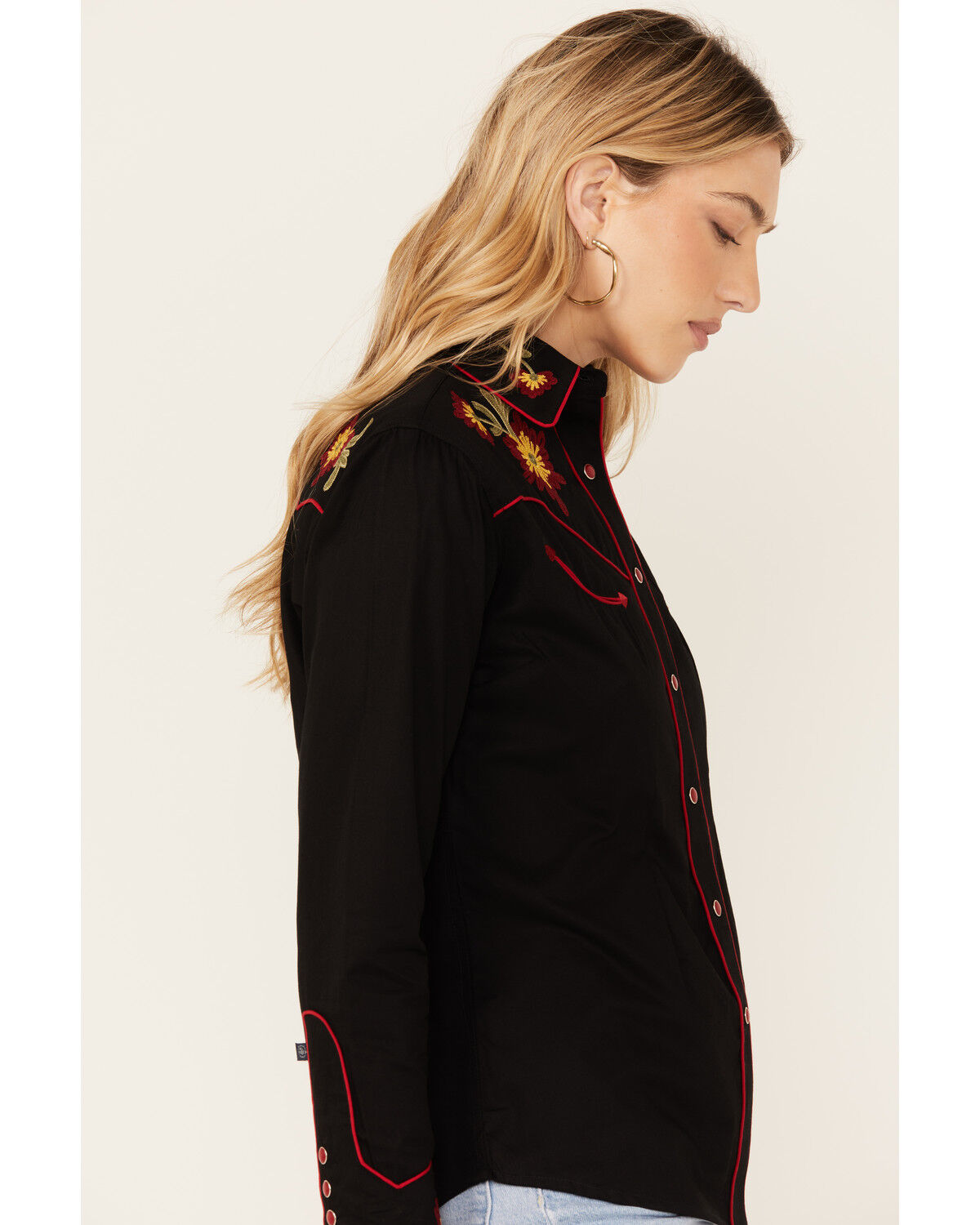 Image #2 - Rockmount Ranchwear Women's Vintage Floral Embroidered Long Sleeve Snap Western Shirt, Black, hi-res
