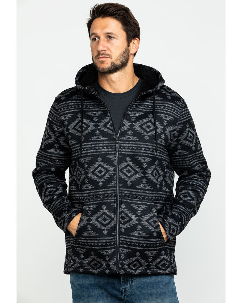 Moonshine Spirit Men's Mesa Aztec Print Sweater Bonded Fleece Jacket , Black, hi-res