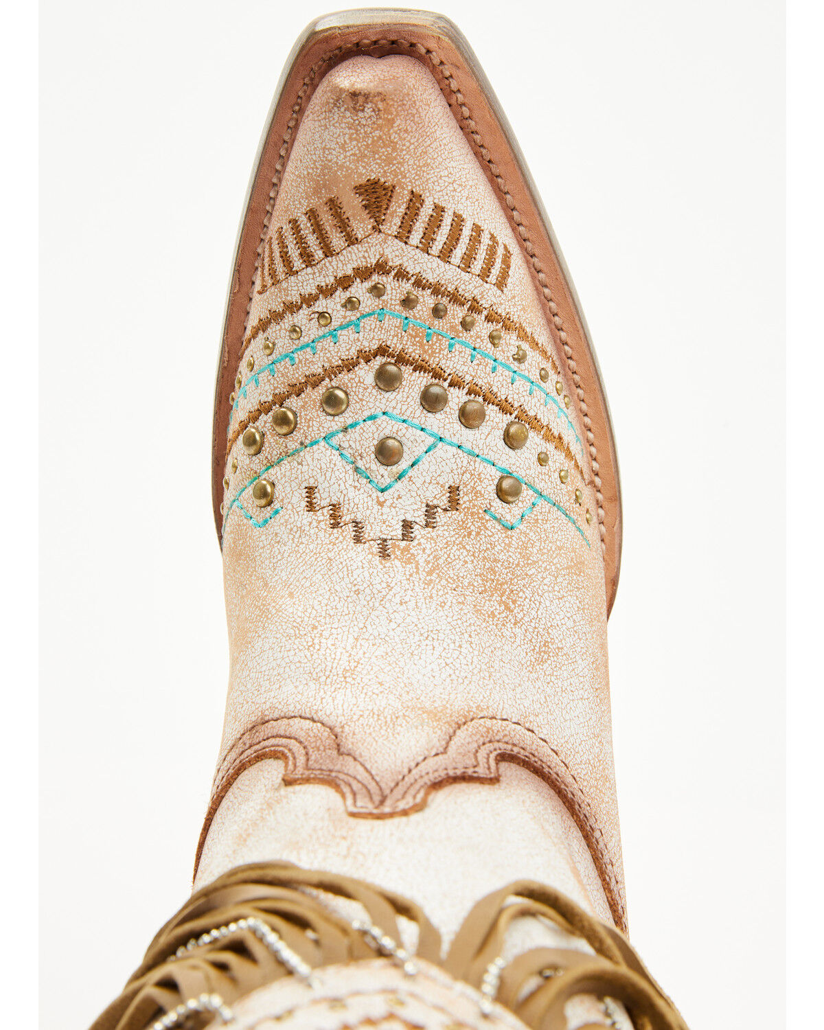 Image #6 - Corral Women's Embroidered and Crystal Eagle Fringe Western Boots - Snip Toe, Beige, hi-res