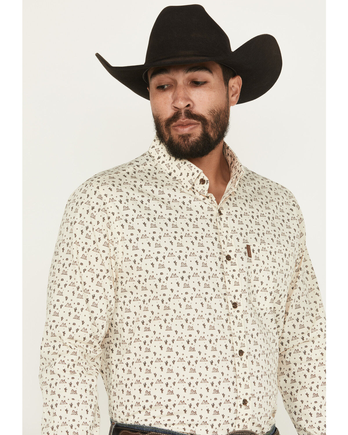 Image #2 - Ariat Men's Milton Printed Long Sleeve Button-Down Western Shirt, Off White, hi-res