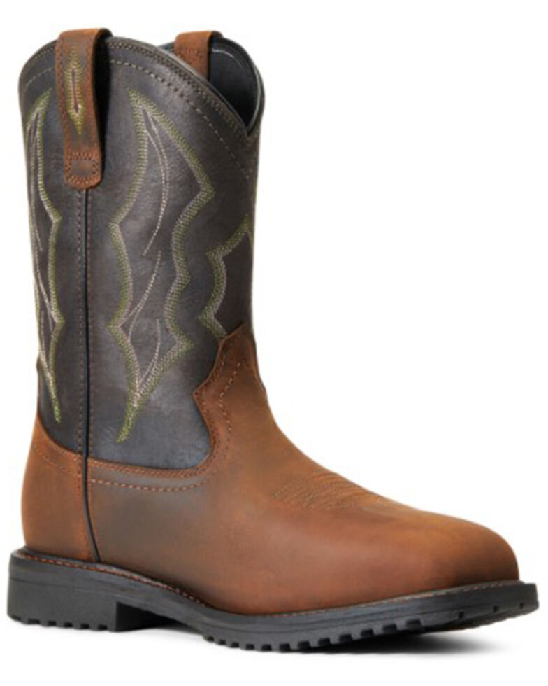 Ariat Men's Rigtek H20 Distressed Waterproof Comp Work Boots - Wide Square Toe , Brown, hi-res