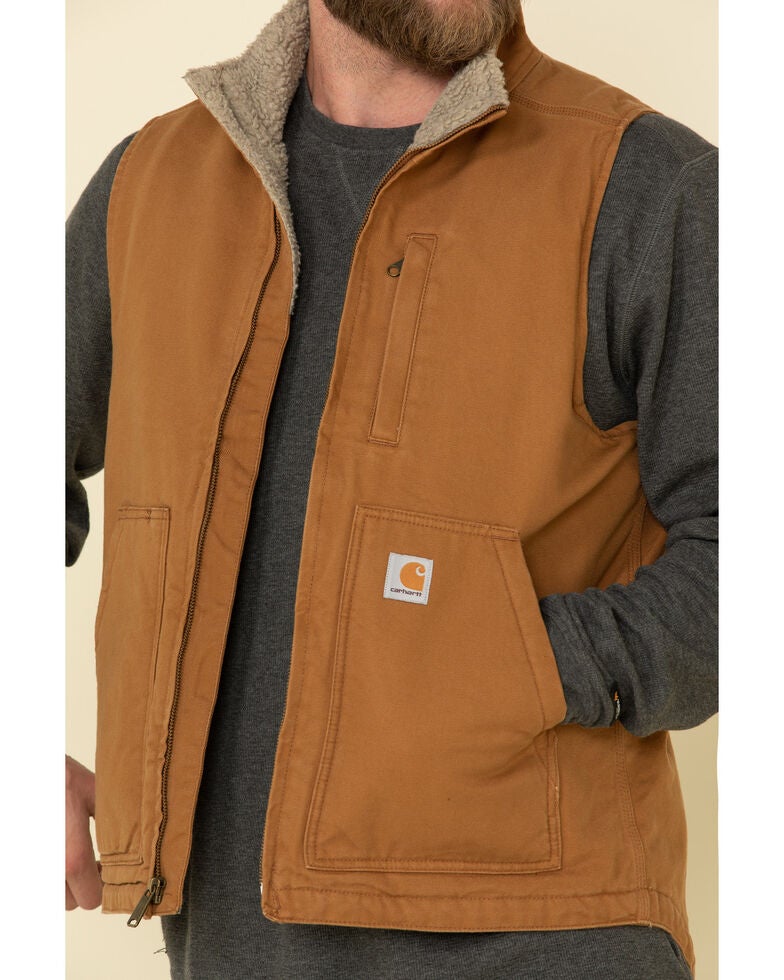 Carhartt Men's Brown Washed Duck Sherpa Lined Mock Neck Work Vest - Country Outfitter