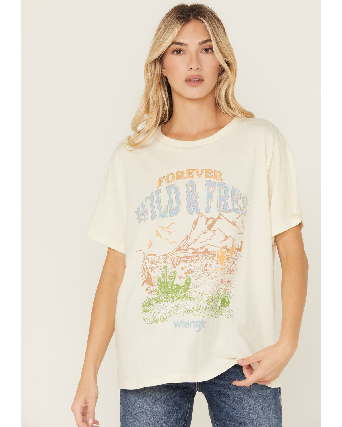 Image #1 - Wrangler Women's Forever Wild & Free Short Sleeve Graphic Tee, White, hi-res