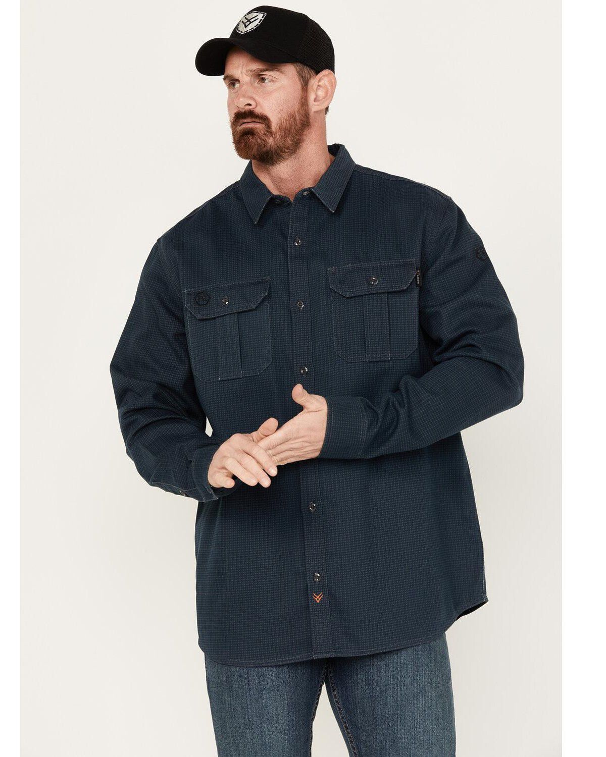 Image #1 - Hawx Men's FR Plaid Print Long Sleeve Button-Down Work Shirt - Big & Tall, Blue, hi-res