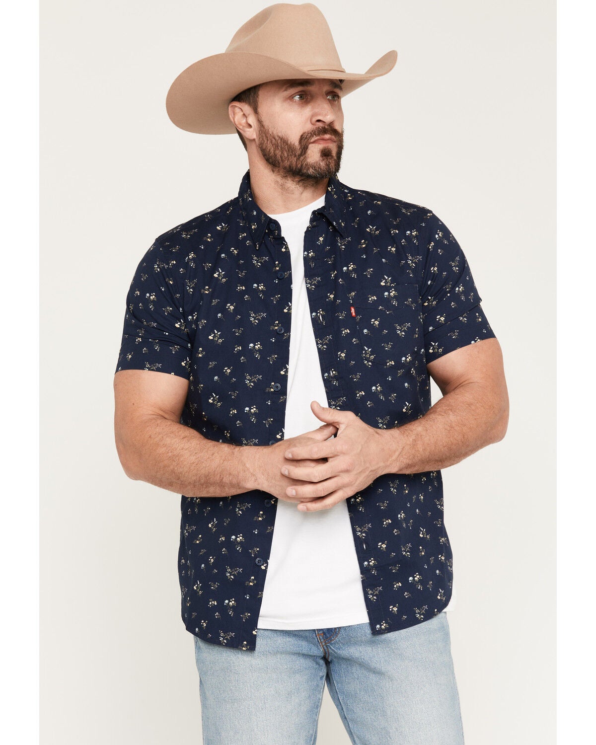 Image #1 - Levi's Men's Classic Standard Floral Print Short Sleeve Button-Down Shirt, Navy, hi-res