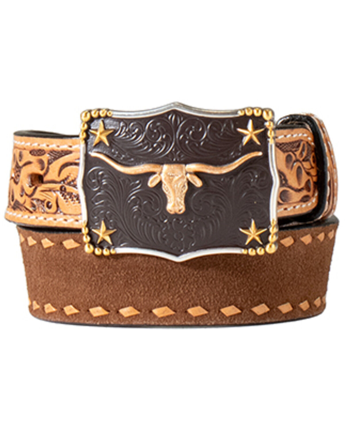 Image #1 - M & F Western Boys' Roughout Leather Belt, Brown, hi-res
