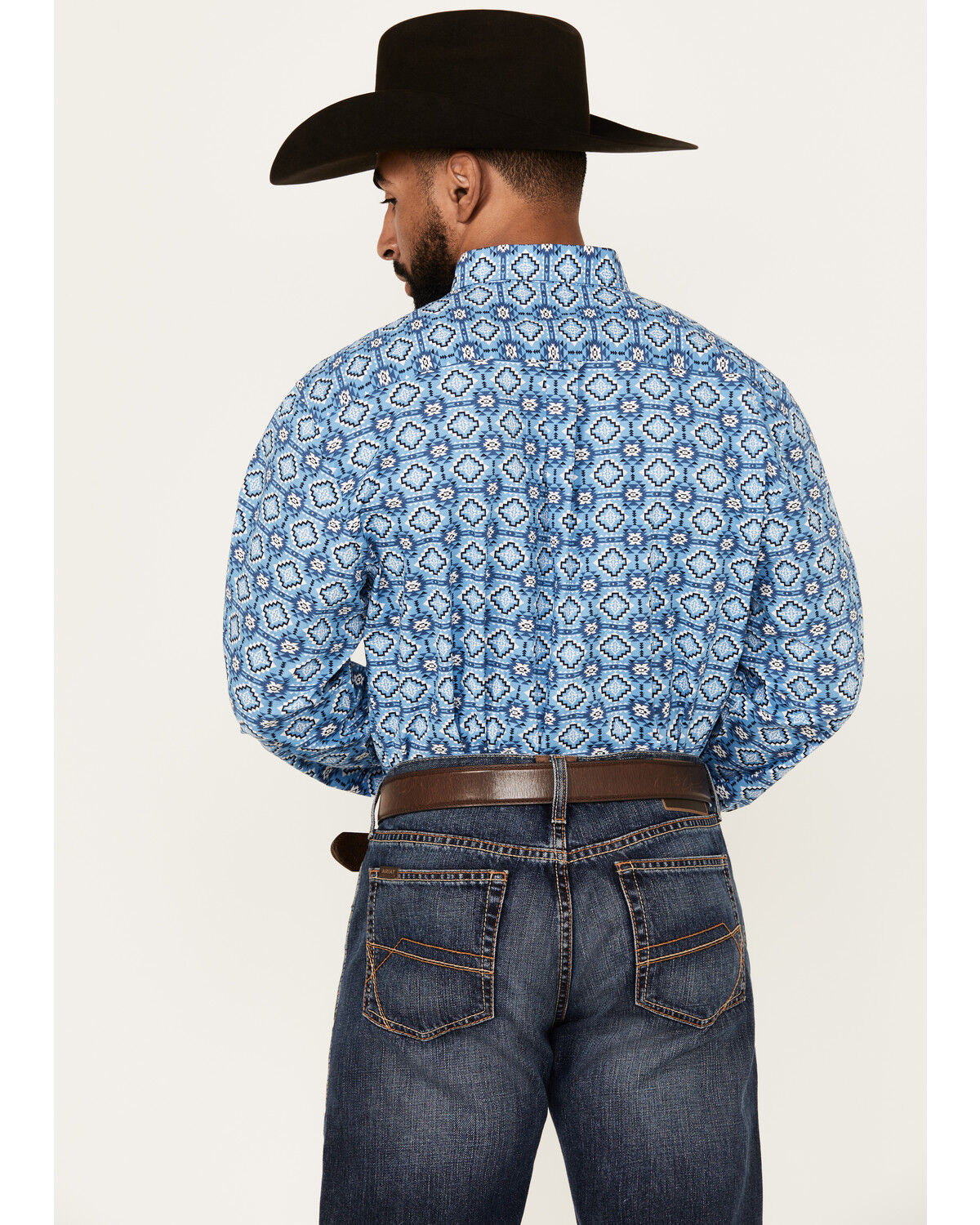 Image #4 - Rodeo Clothing Men's Southwestern Print Long Sleeve Button-Down Western Shirt, Blue, hi-res
