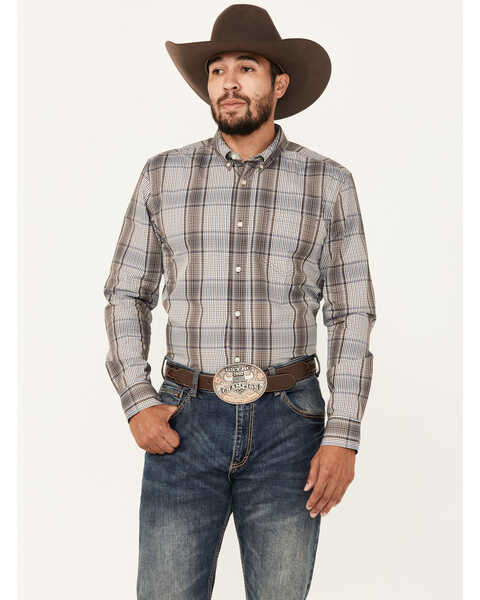 Cody James Men's Fiesta Plaid Print Long Sleeve Button-Down Western Shirt, White, hi-res