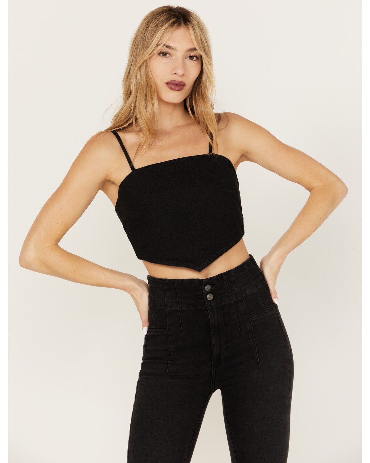 Image #1 - Wrangler Women's Dark Wash Denim Kassidy Bandana Top, Black, hi-res