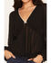 Image #3 - Wild Moss Women's Solid Bow Trim Long Sleeve Top, Black, hi-res
