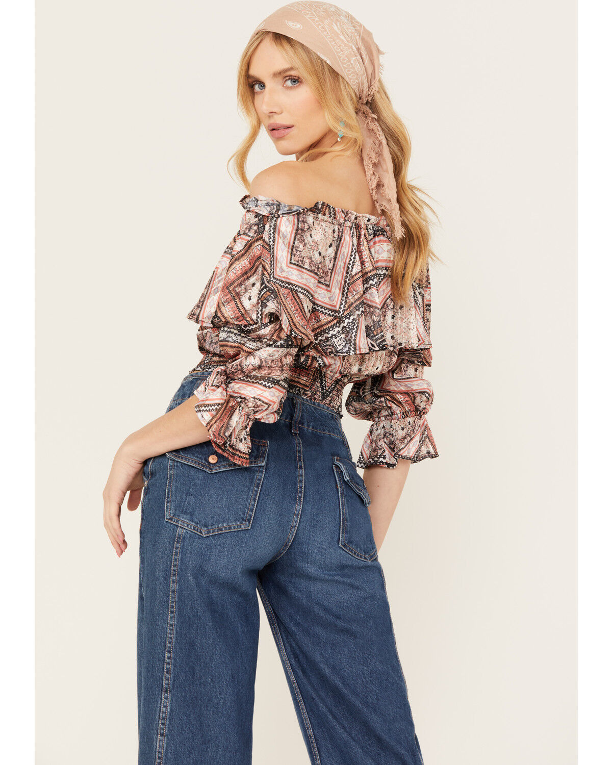 Image #4 - Shyanne Women's Ruffle Off Shoulder Chiffon Top, Pecan, hi-res