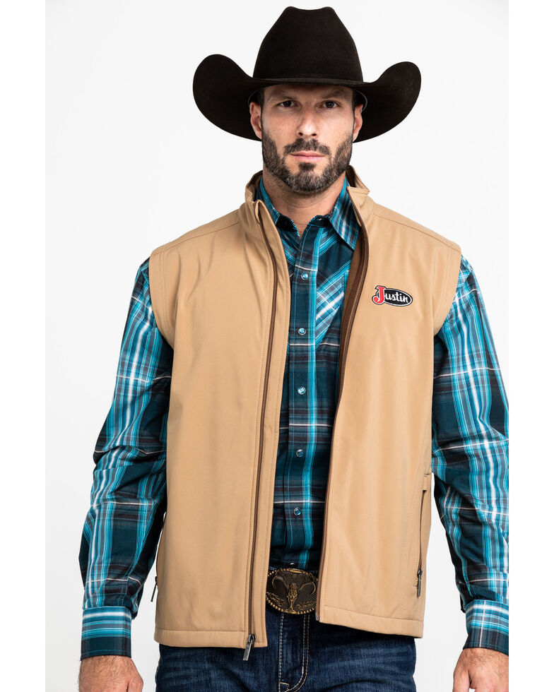 Justin Men's Khaki Fleece Laminated Vest, Beige/khaki, hi-res