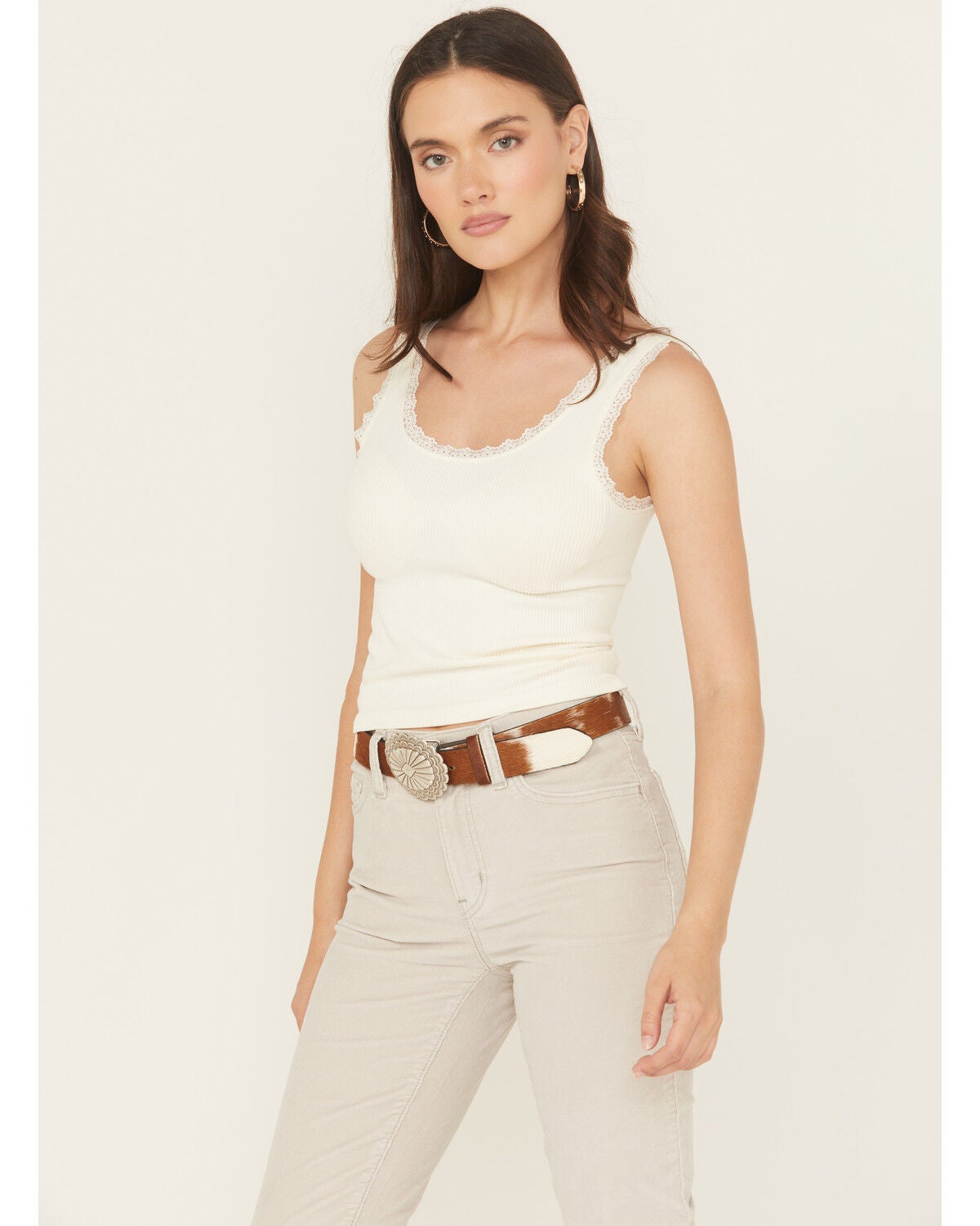 Image #1 - Stetson Women's Hair-On-Hide Southwestern Buckle Belt, Brown, hi-res
